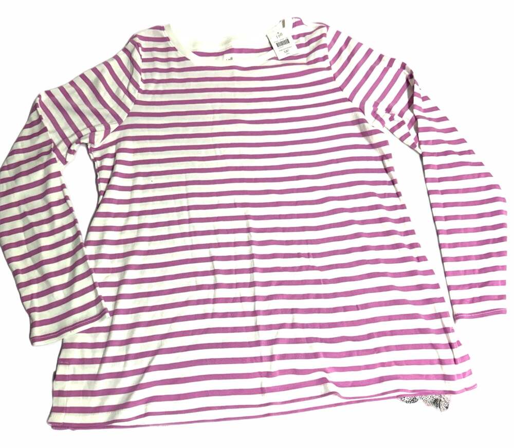 J.Jill Long-Sleeve Pima Crew-Neck Tee Striped Pink and White MP